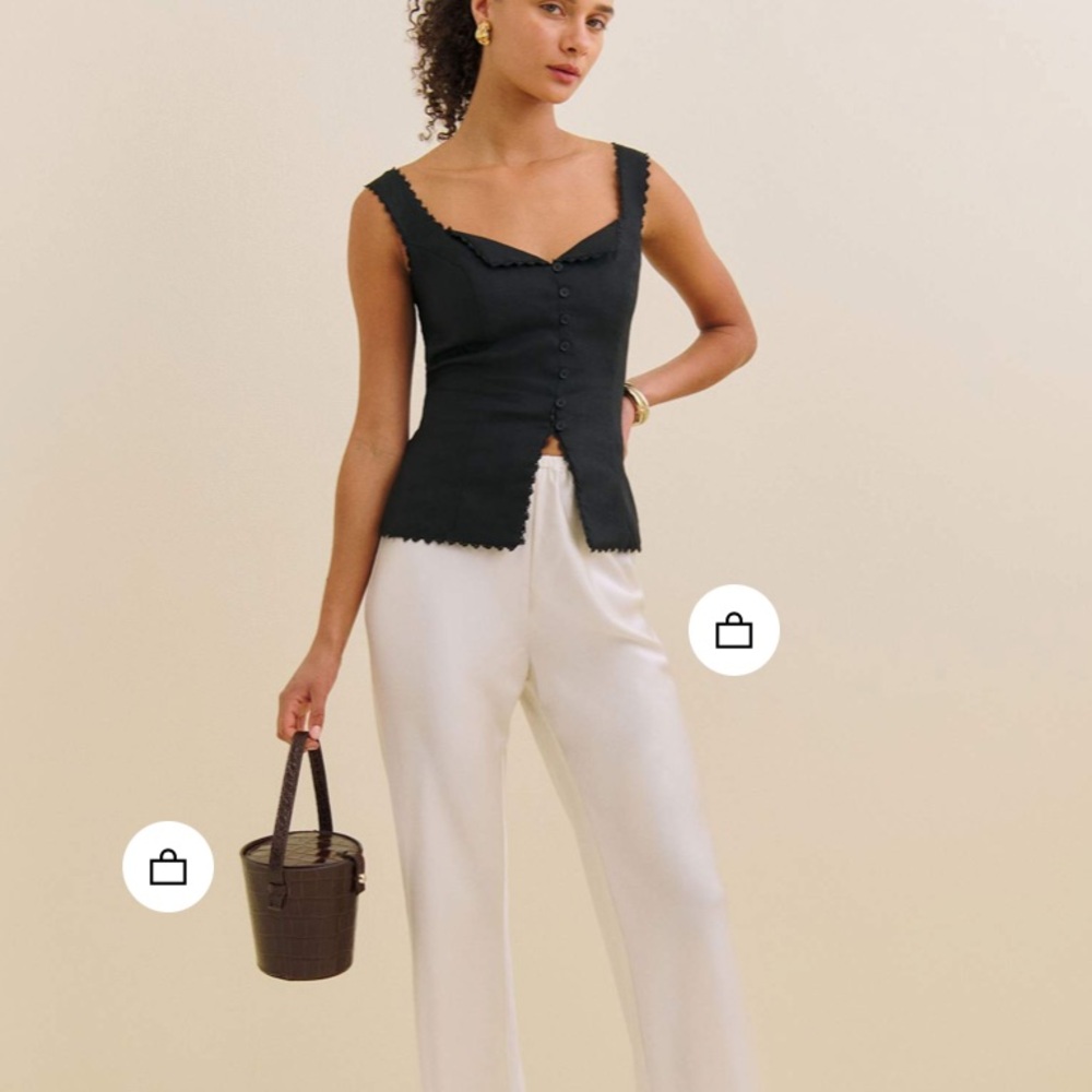 Reformation Viola Linen Top Black